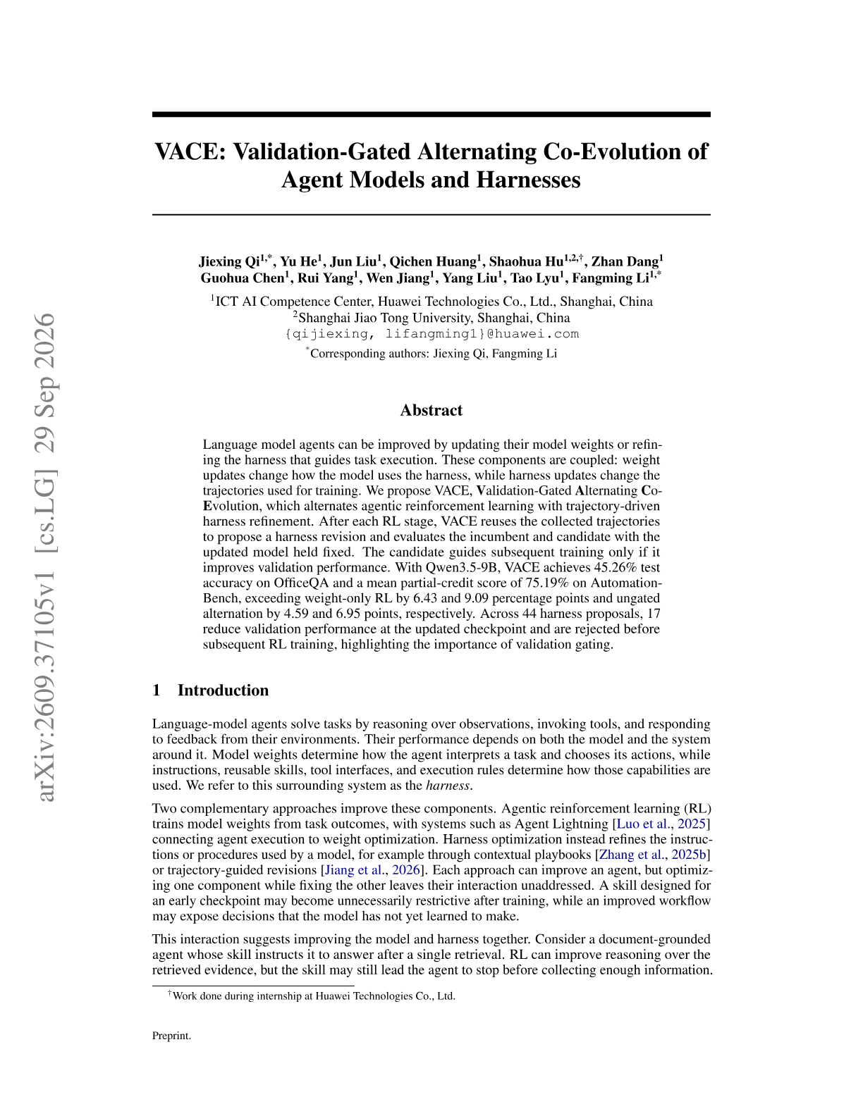 VACE: Validation-Gated Alternating Co-Evolution of Agent Models and Harnesses