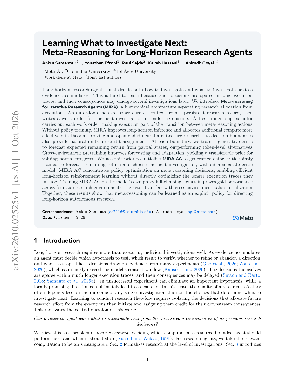 Learning What to Investigate Next: Meta-Reasoning for Long-Horizon Research Agents