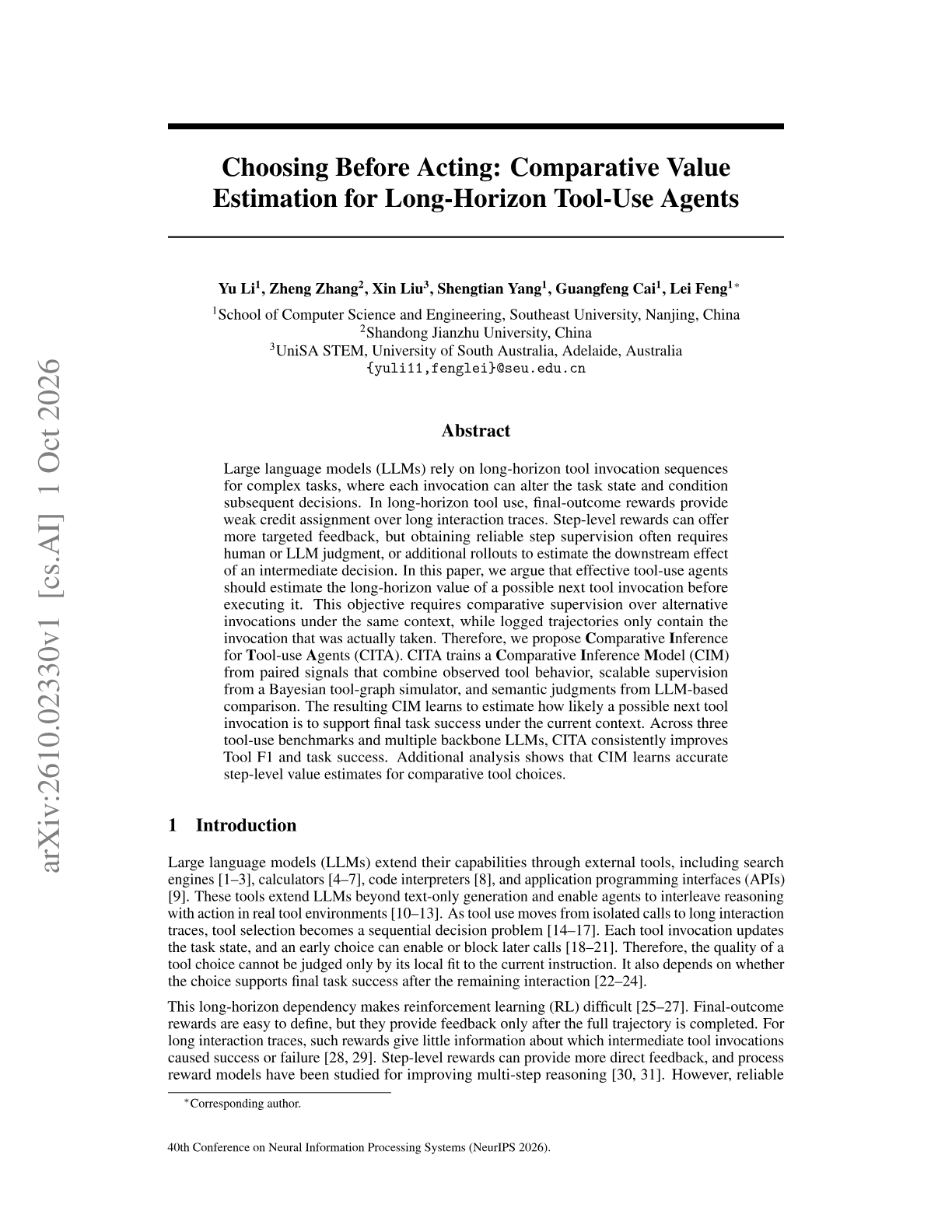 Choosing Before Acting: Comparative Value Estimation for Long-Horizon Tool-Use Agents