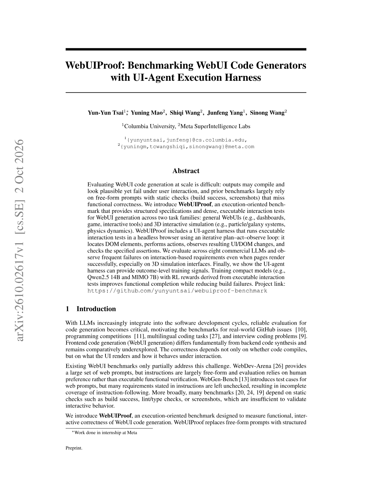 WebUIProof: Benchmarking WebUI Code Generators with UI-Agent Execution Harness