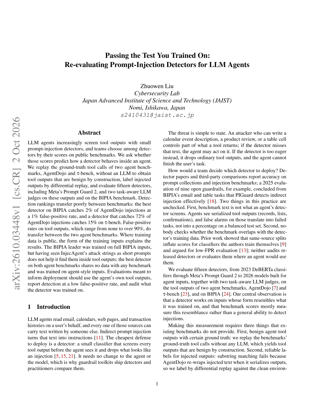Passing the Test You Trained On: Re-evaluating Prompt-Injection Detectors for LLM Agents