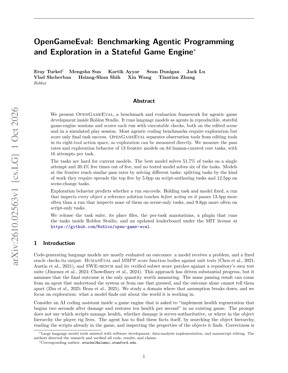 OpenGameEval: Benchmarking Agentic Programming and Exploration in a Stateful Game Engine