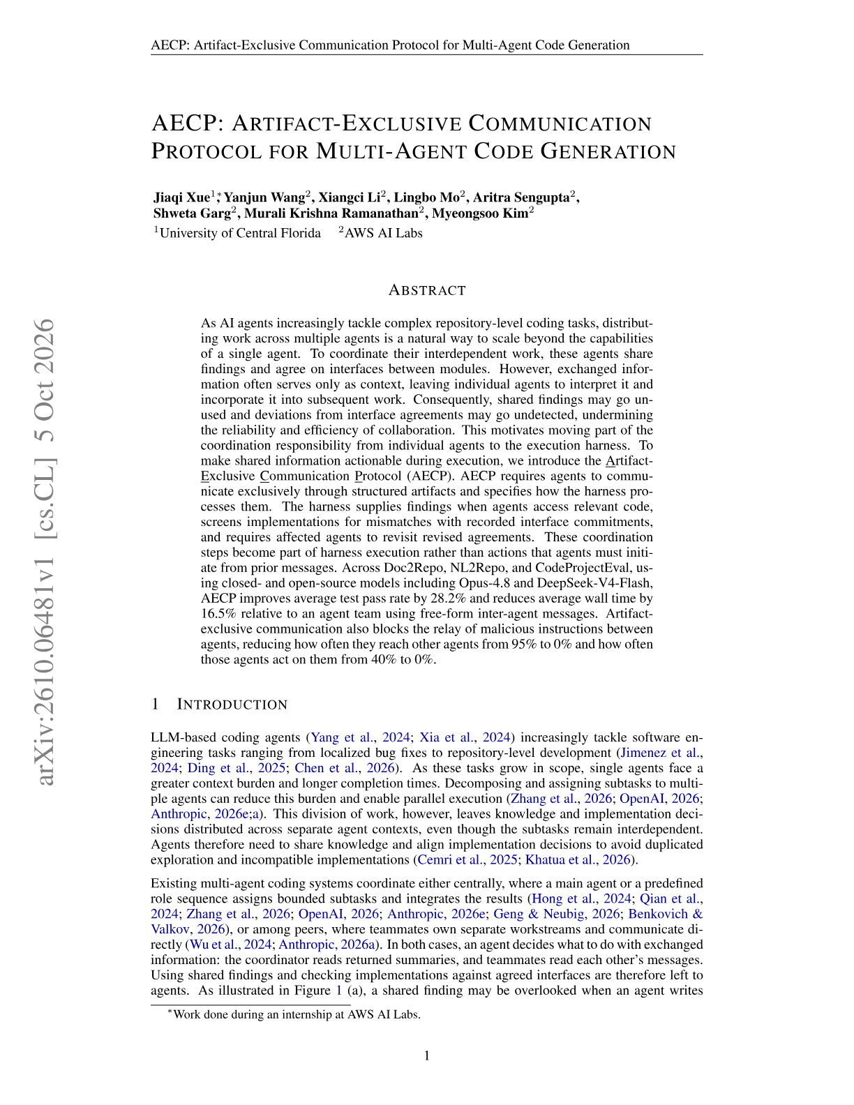 AECP: Artifact-Exclusive Communication Protocol for Multi-Agent Code Generation