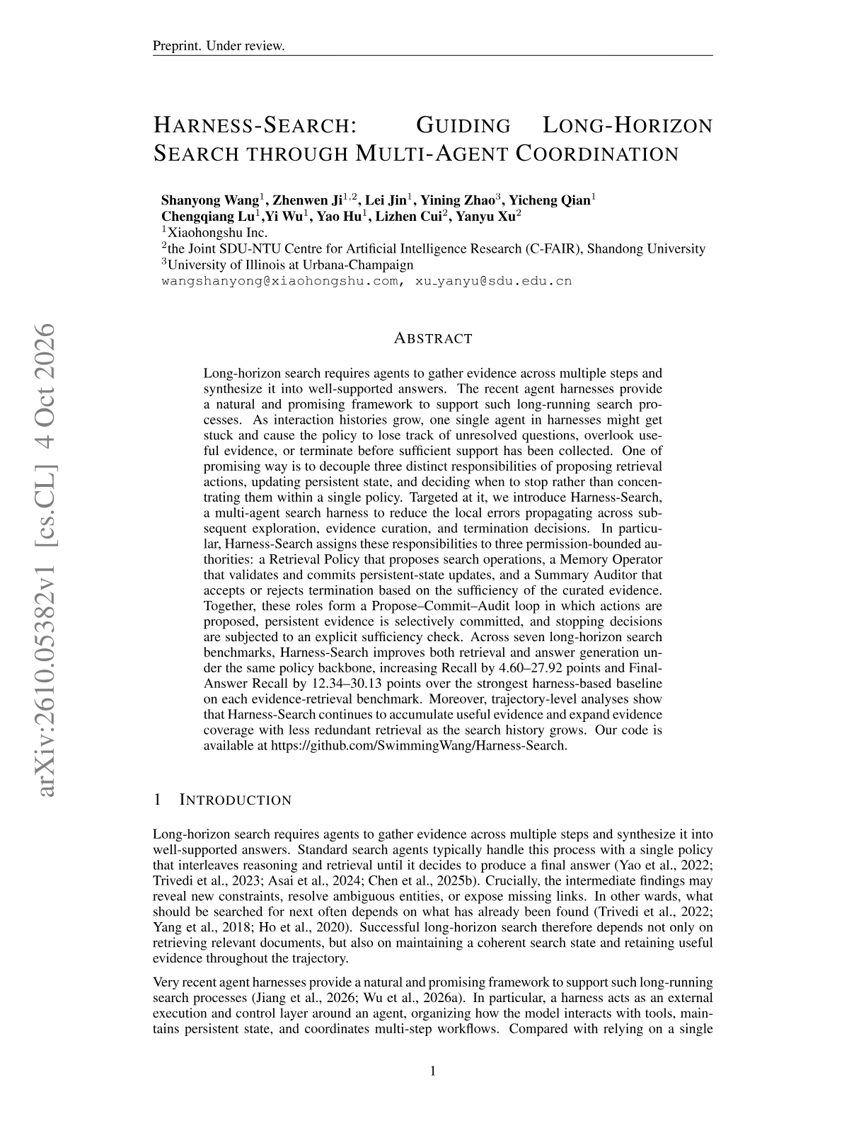 Harness-Search: Guiding Long-Horizon Search through Multi-Agent Coordination