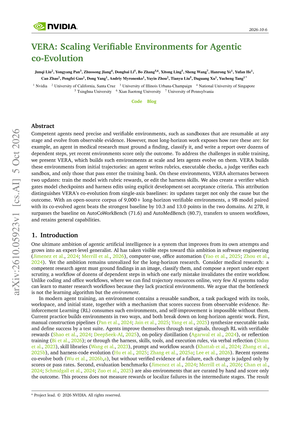 VERA: Scaling Verifiable Environments for Agentic co-Evolution
