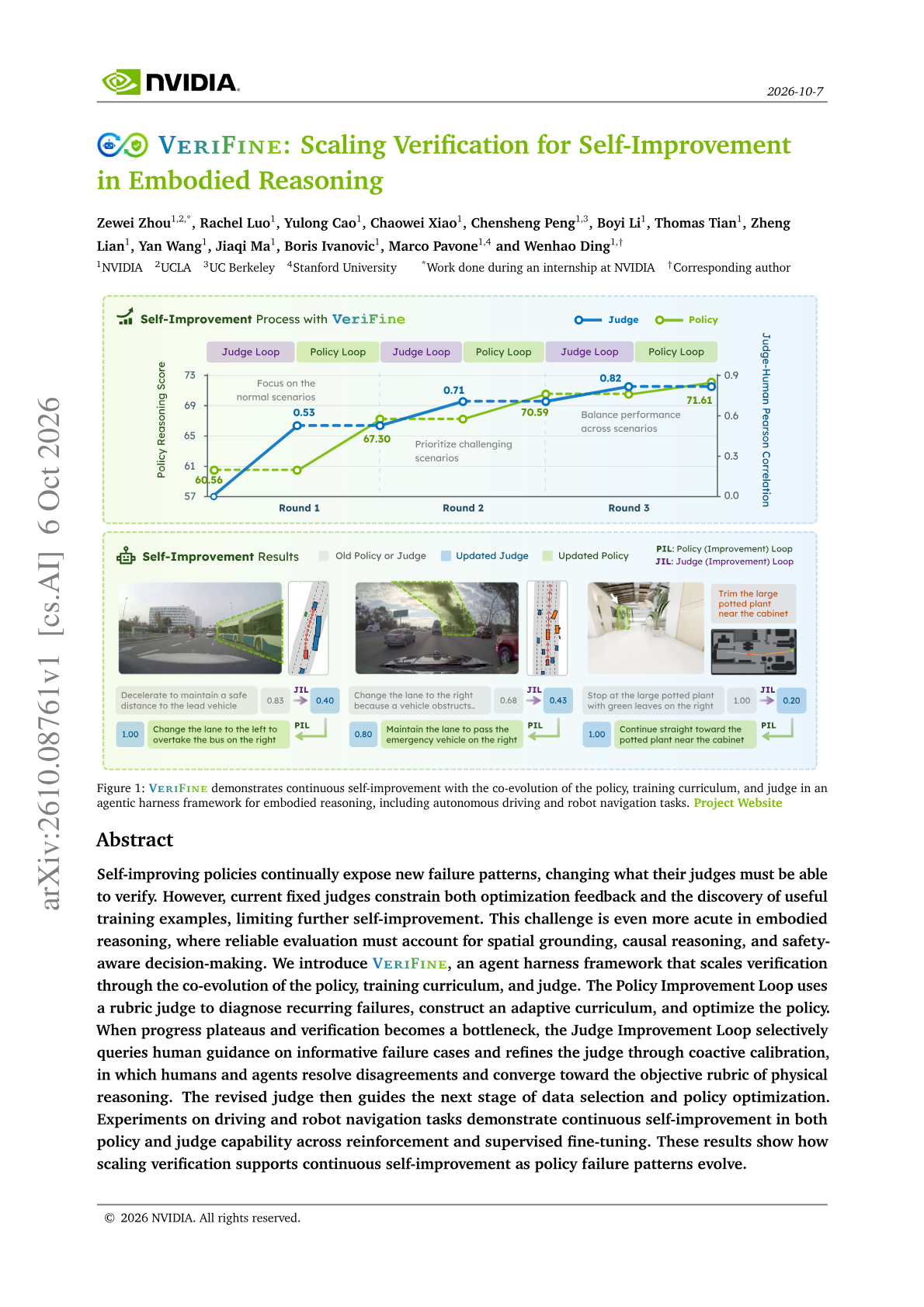 VeriFine: Scaling Verification for Self-Improvement in Embodied Reasoning