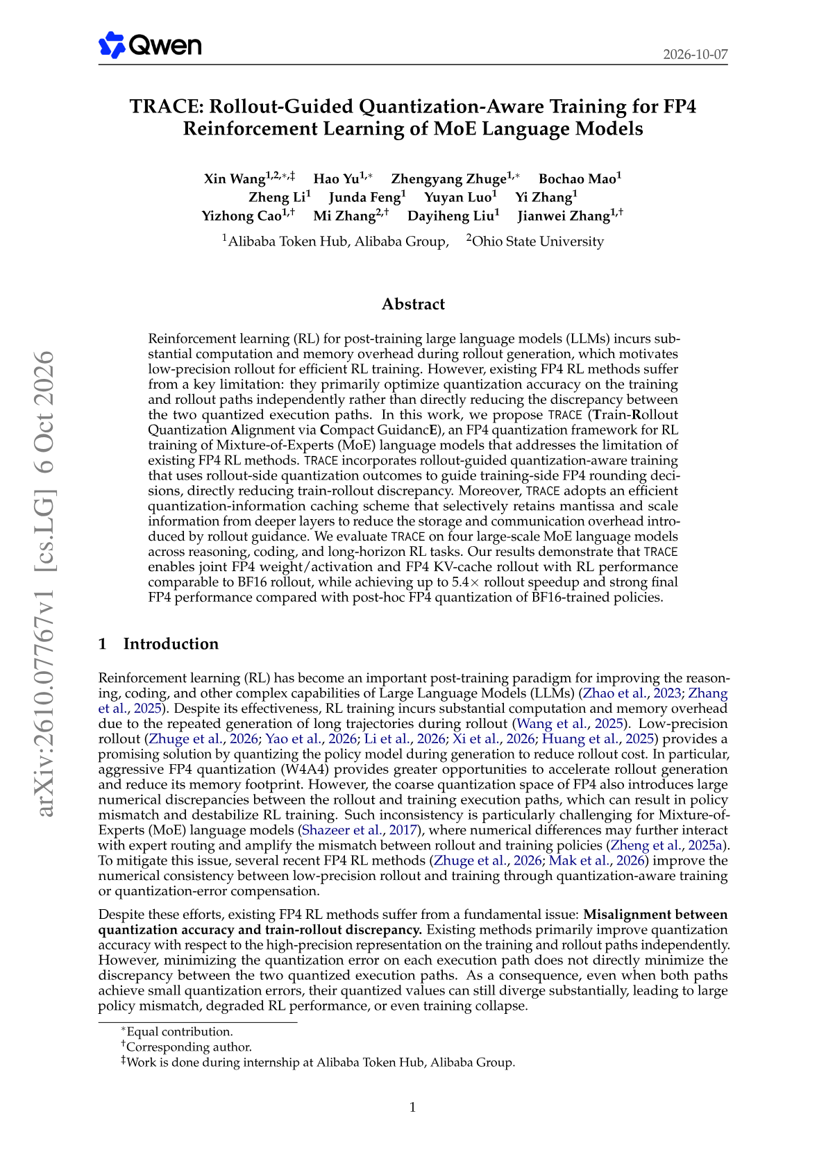 TRACE: Rollout-Guided Quantization-Aware Training for FP4 Reinforcement Learning of MoE Language Models