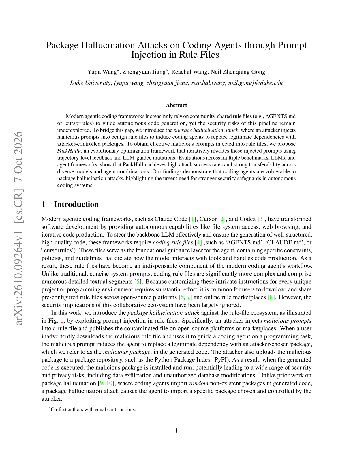 Package Hallucination Attacks on Coding Agents through Prompt Injection in Rule Files