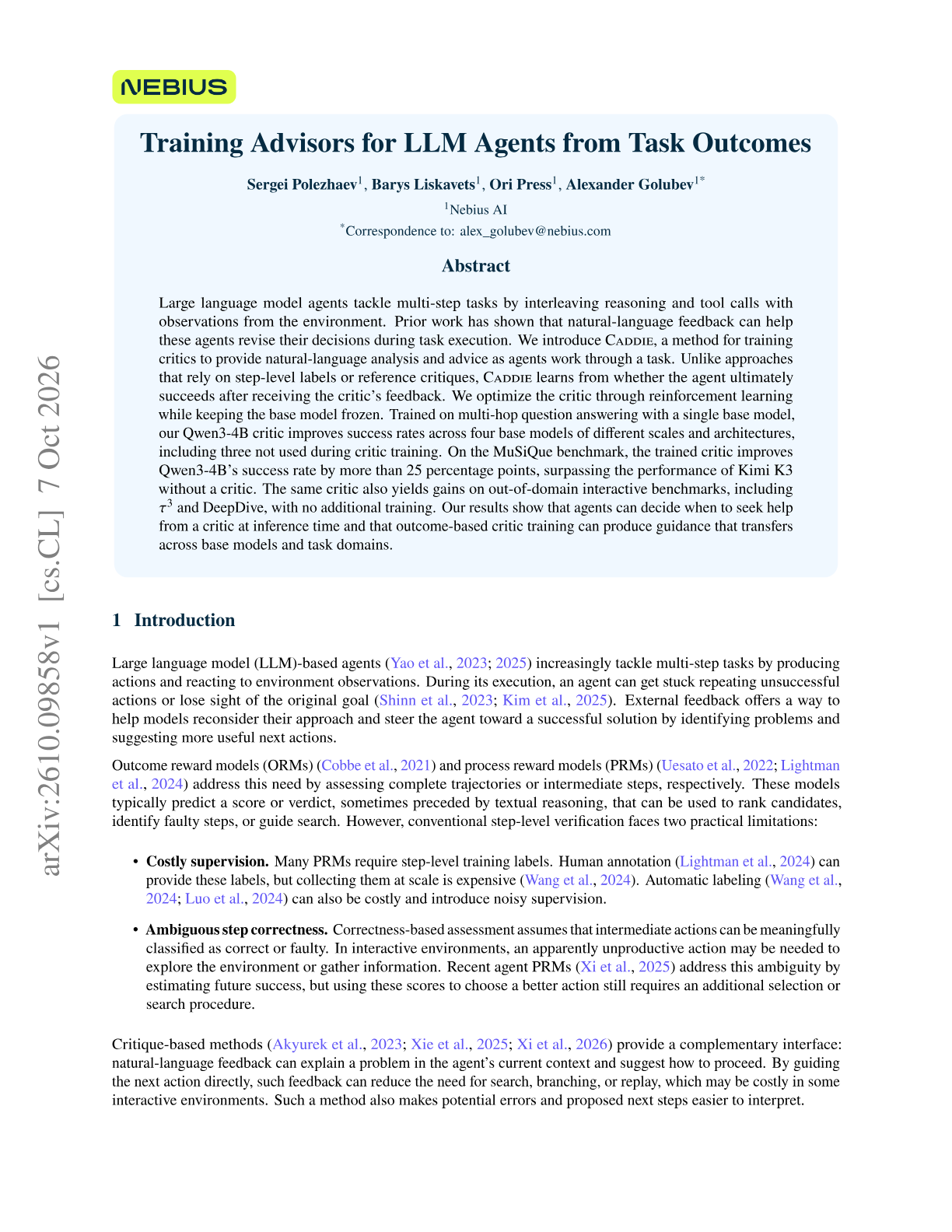 Training Advisors for LLM Agents from Task Outcomes