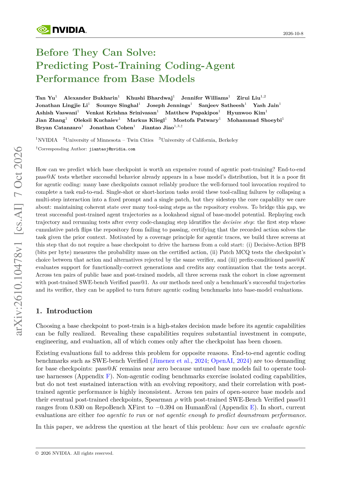 Before They Can Solve: Predicting Post-Training Coding-Agent Performance from Base Models