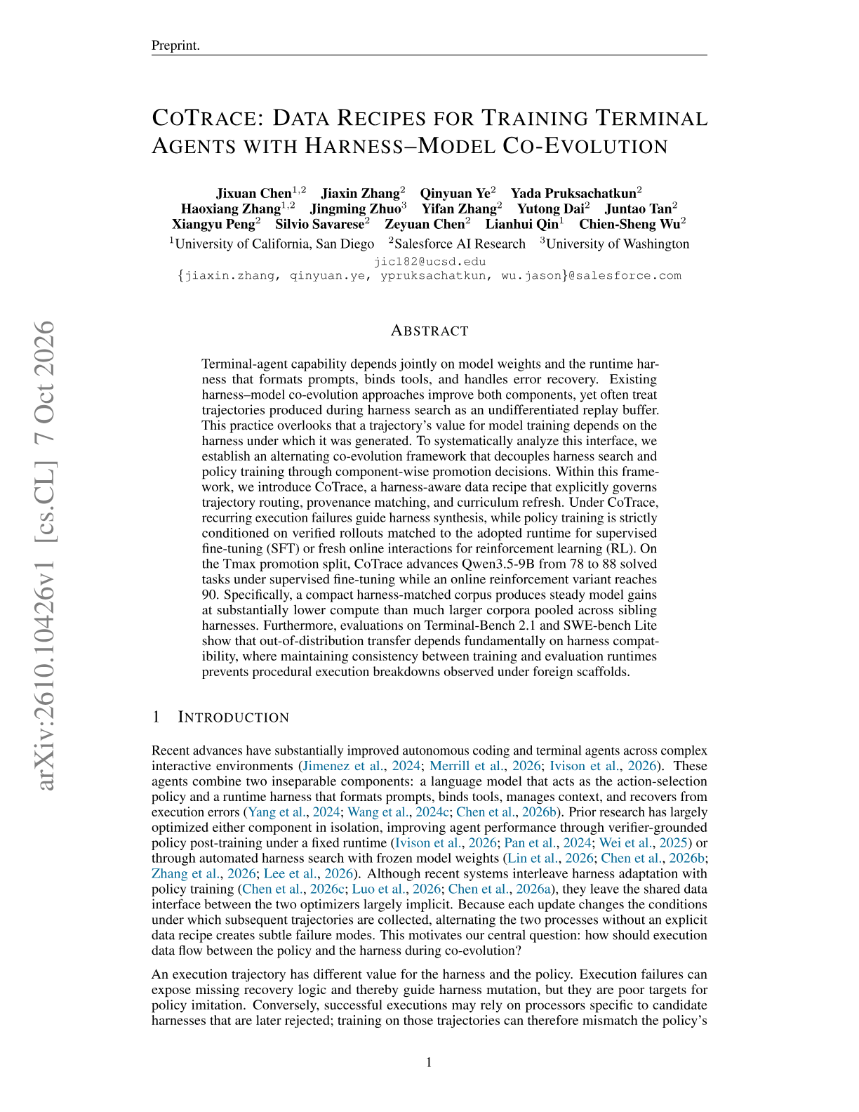 CoTrace: Data Recipes for Training Terminal Agents with Harness-Model Co-Evolution