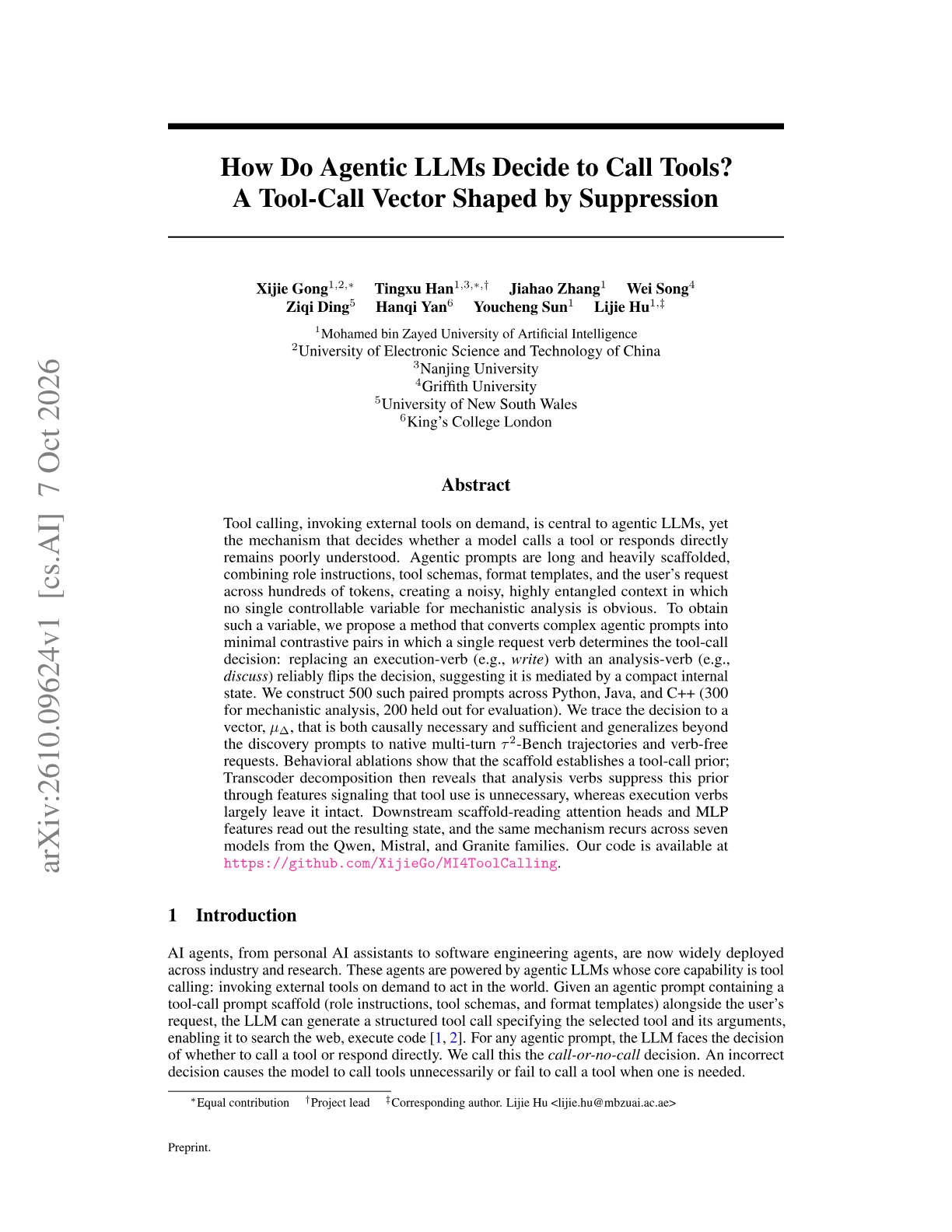How Do Agentic LLMs Decide to Call Tools? A Tool-Call Vector Shaped by Suppression