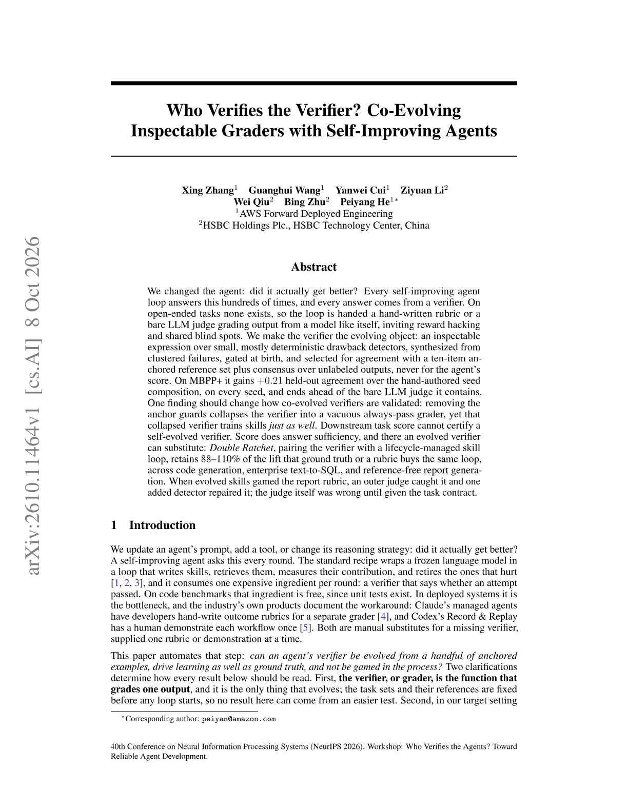 Who Verifies the Verifier? Co-Evolving Inspectable Graders with Self-Improving Agents
