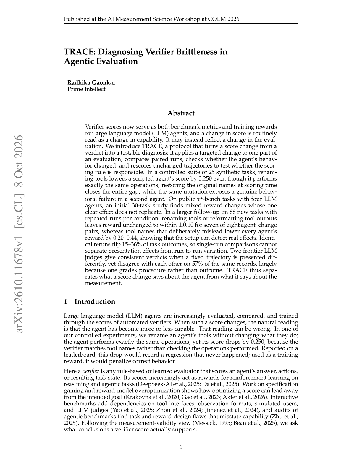 TRACE: Diagnosing Verifier Brittleness in Agentic Evaluation