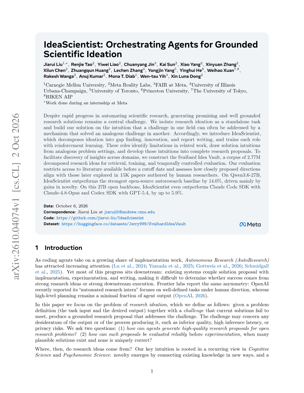 IdeaScientist: Orchestrating Agents for Grounded Scientific Ideation