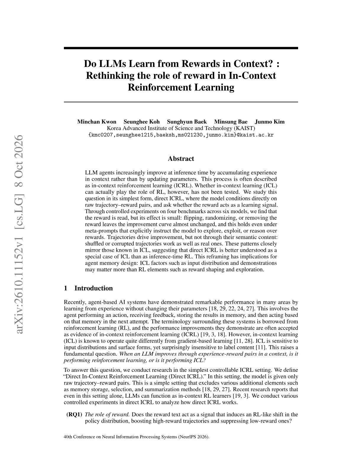 Do LLMs Learn from Rewards in Context? : Rethinking the role of reward in In-Context Reinforcement Learning