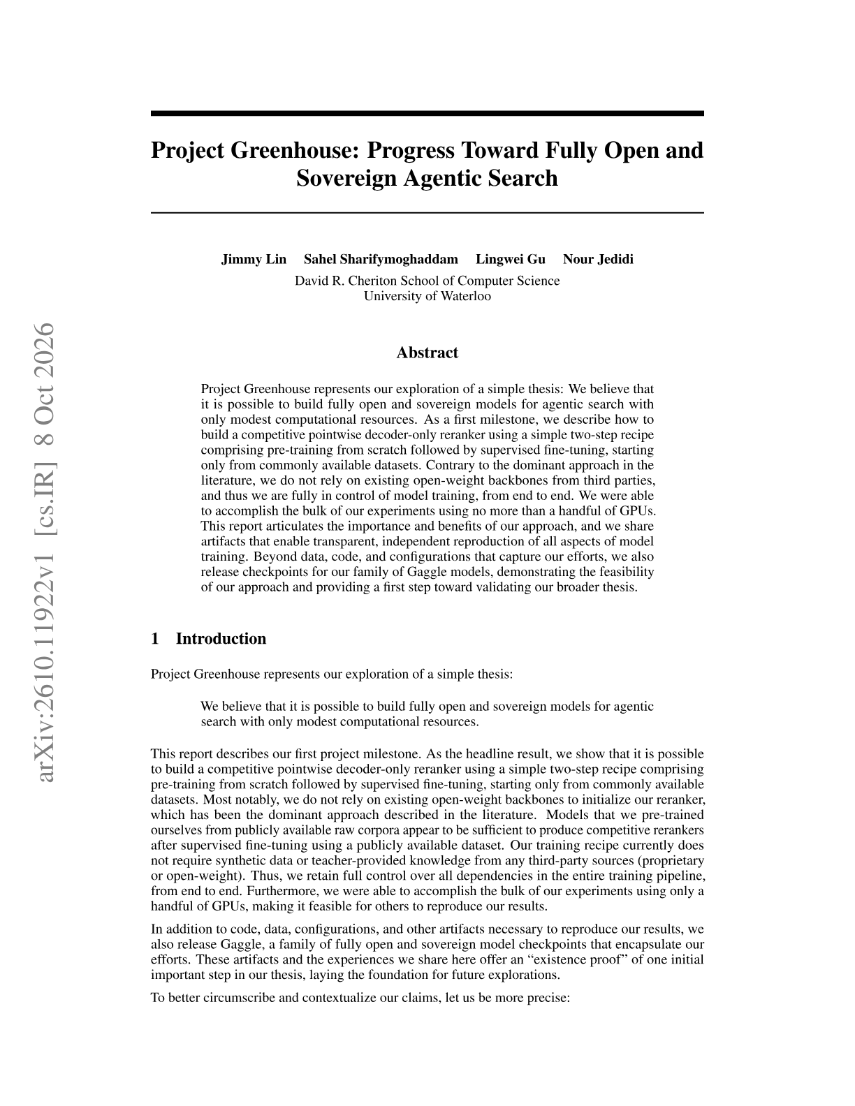 Project Greenhouse: Progress Toward Fully Open and Sovereign Agentic Search