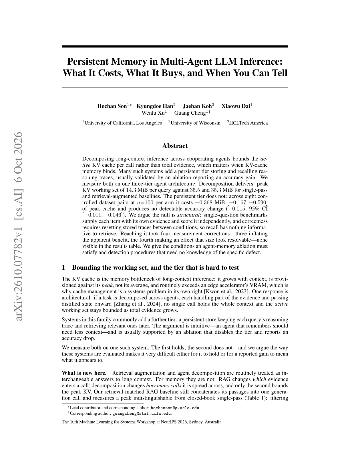 Persistent Memory in Multi-Agent LLM Inference: What It Costs, What It Buys, and When You Can Tell