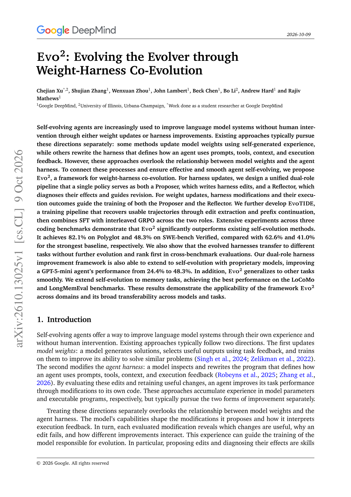 Evo$^2$: Evolving the Evolver through Weight-Harness Co-Evolution