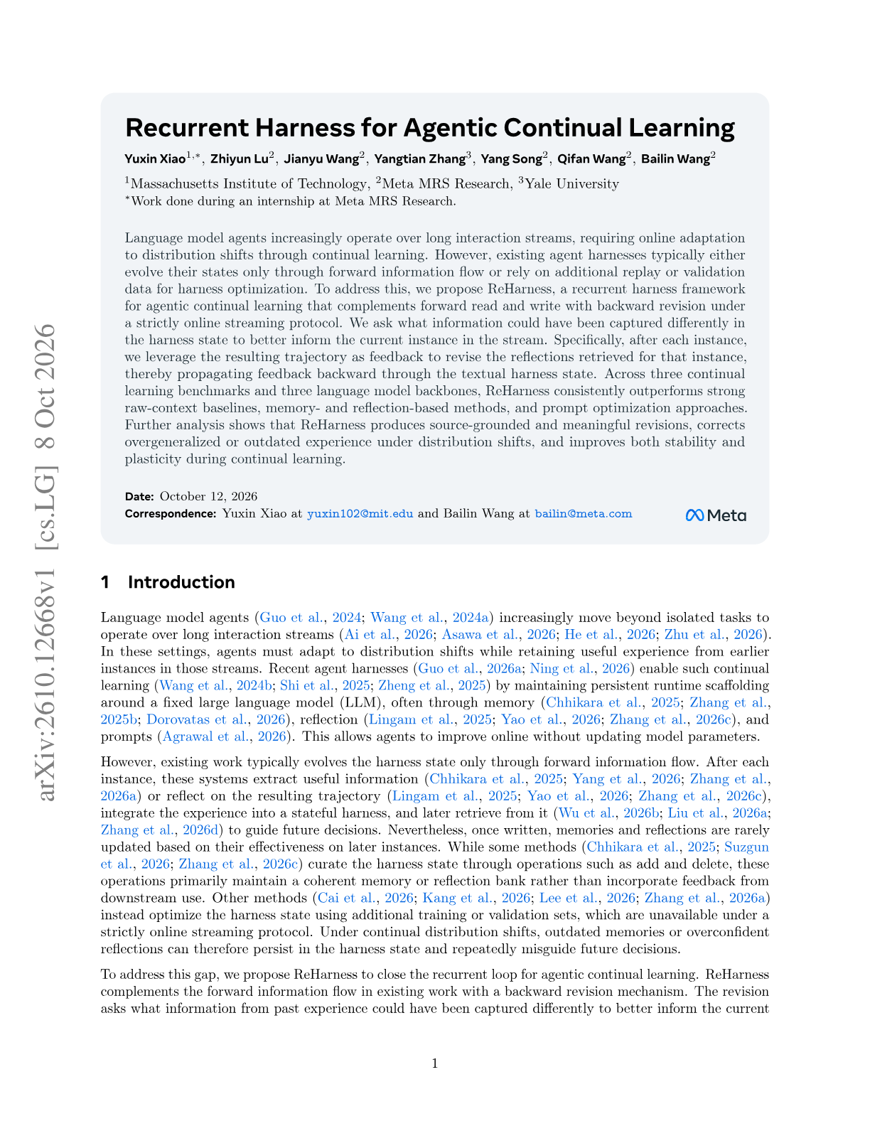 Recurrent Harness for Agentic Continual Learning