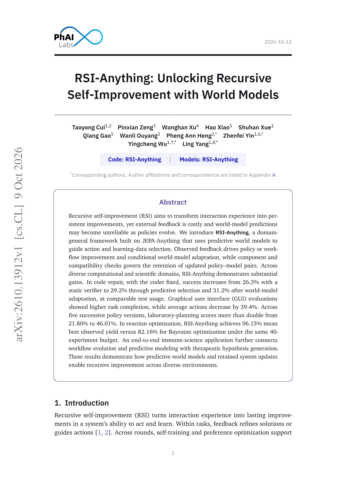 RSI-Anything: Unlocking Recursive Self-Improvement with World Models