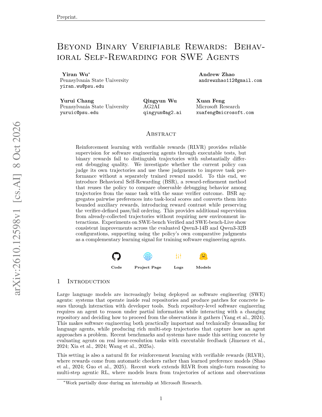 Beyond Binary Verifiable Rewards: Behavioral Self-Rewarding for SWE Agents