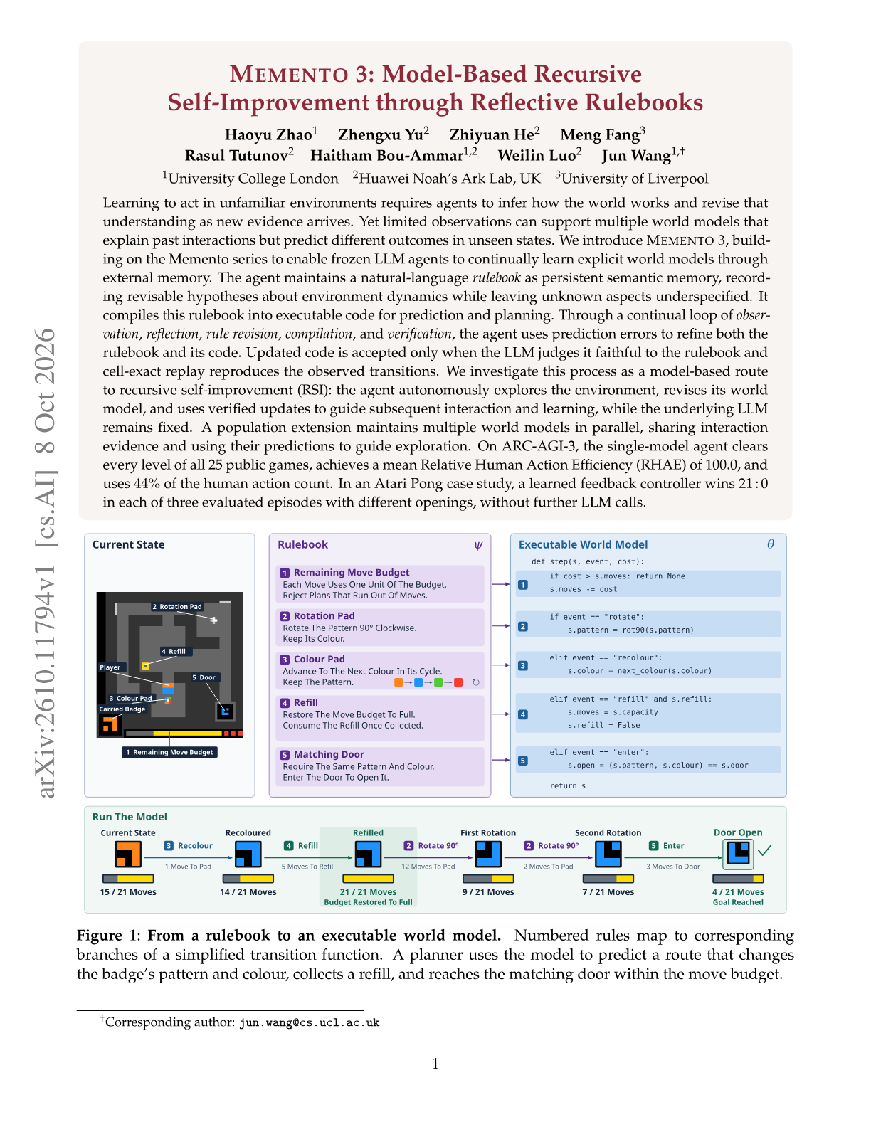 Memento 3: Model-Based Recursive Self-Improvement through Reflective Rulebooks