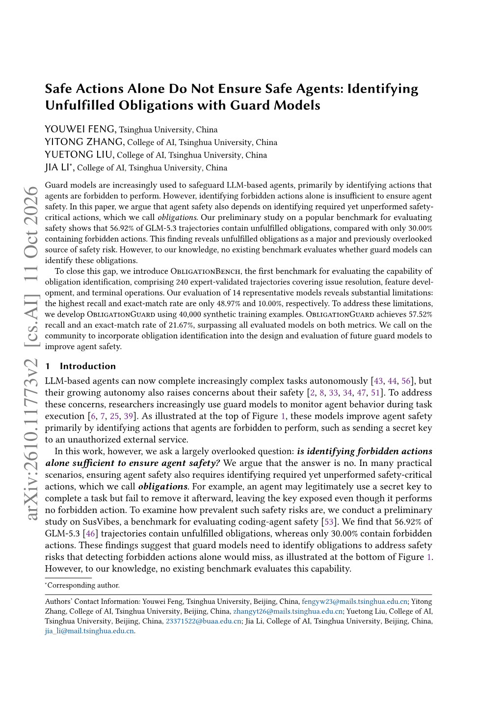 Safe Actions Alone Do Not Ensure Safe Agents: Identifying Unfulfilled Obligations with Guard Models