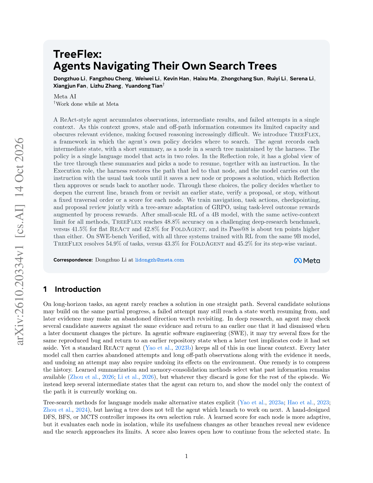 TreeFlex: Agents Navigating Their Own Search Trees
