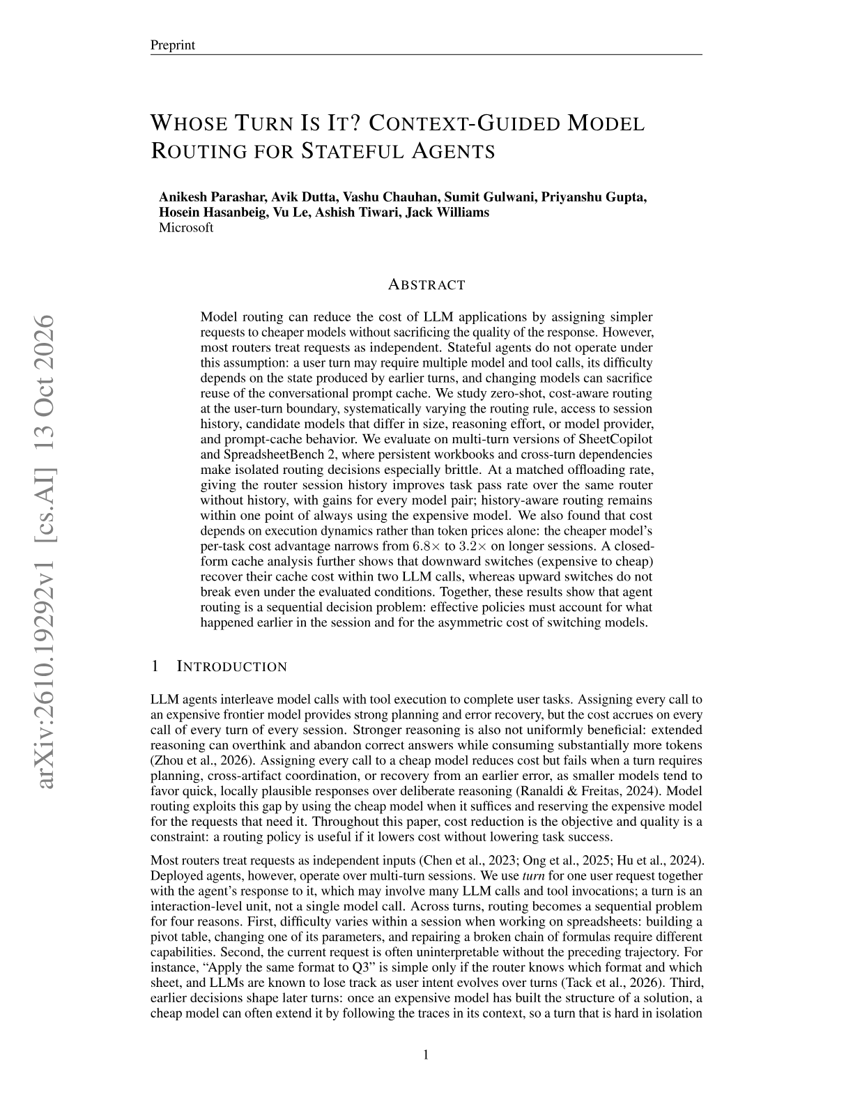 Whose turn is it? Context-guided model routing for stateful agents