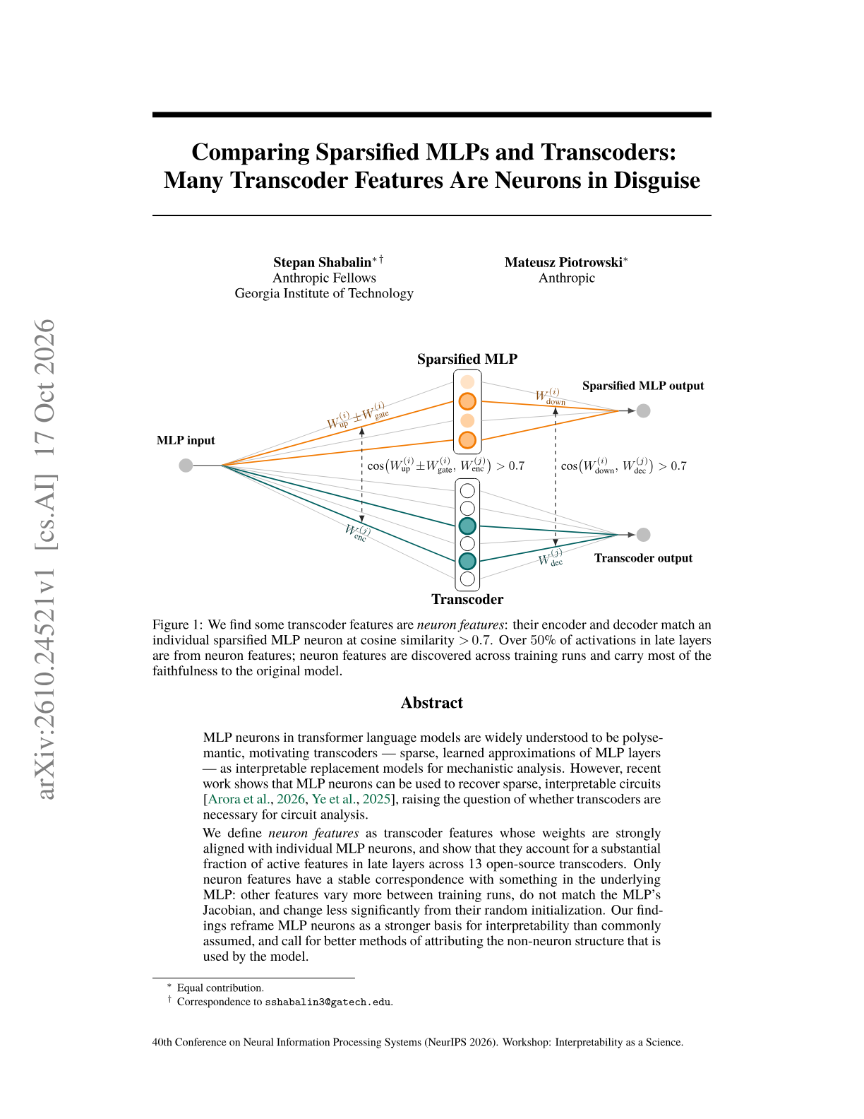Comparing Sparsified MLPs and Transcoders: Many Transcoder Features Are Neurons in Disguise