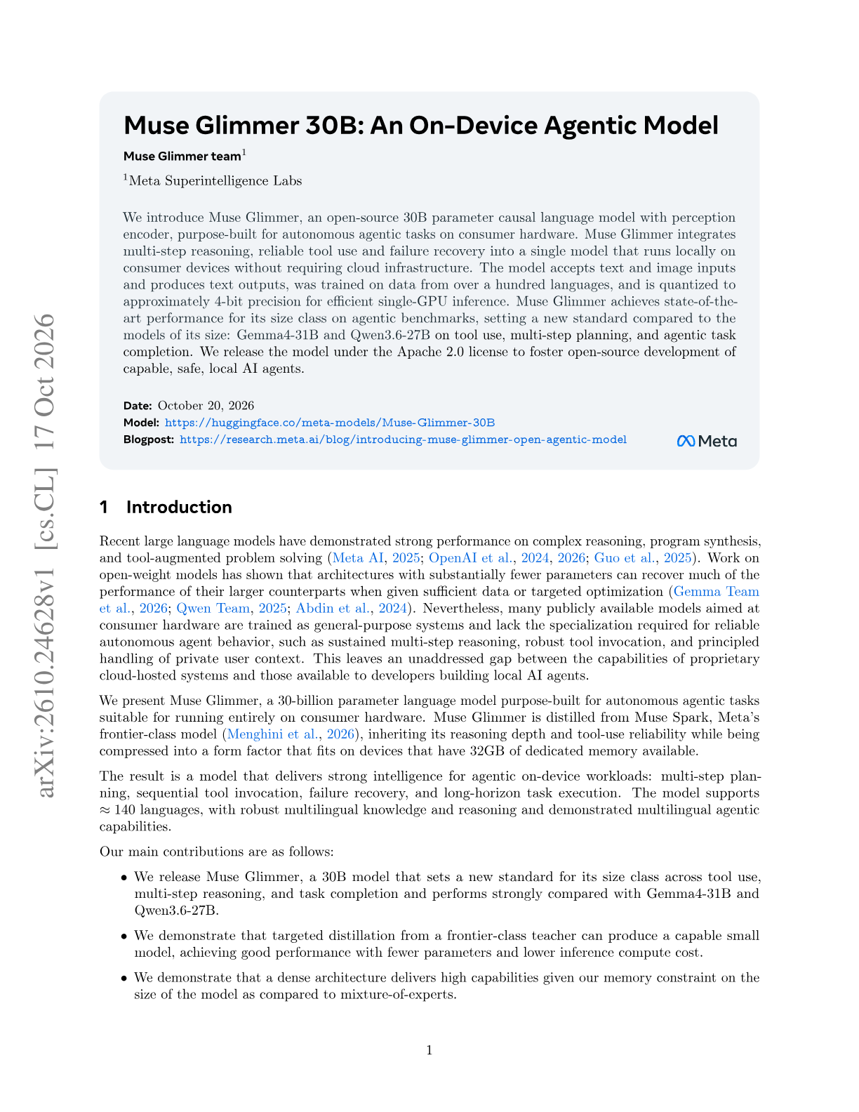 Muse Glimmer 30B: An On-Device Agentic Model