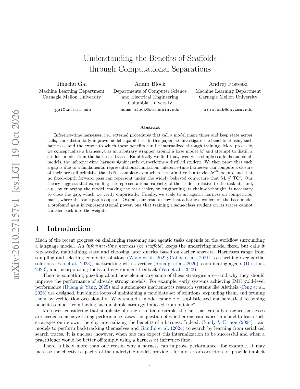 Understanding the Benefits of Scaffolds through Computational Separations