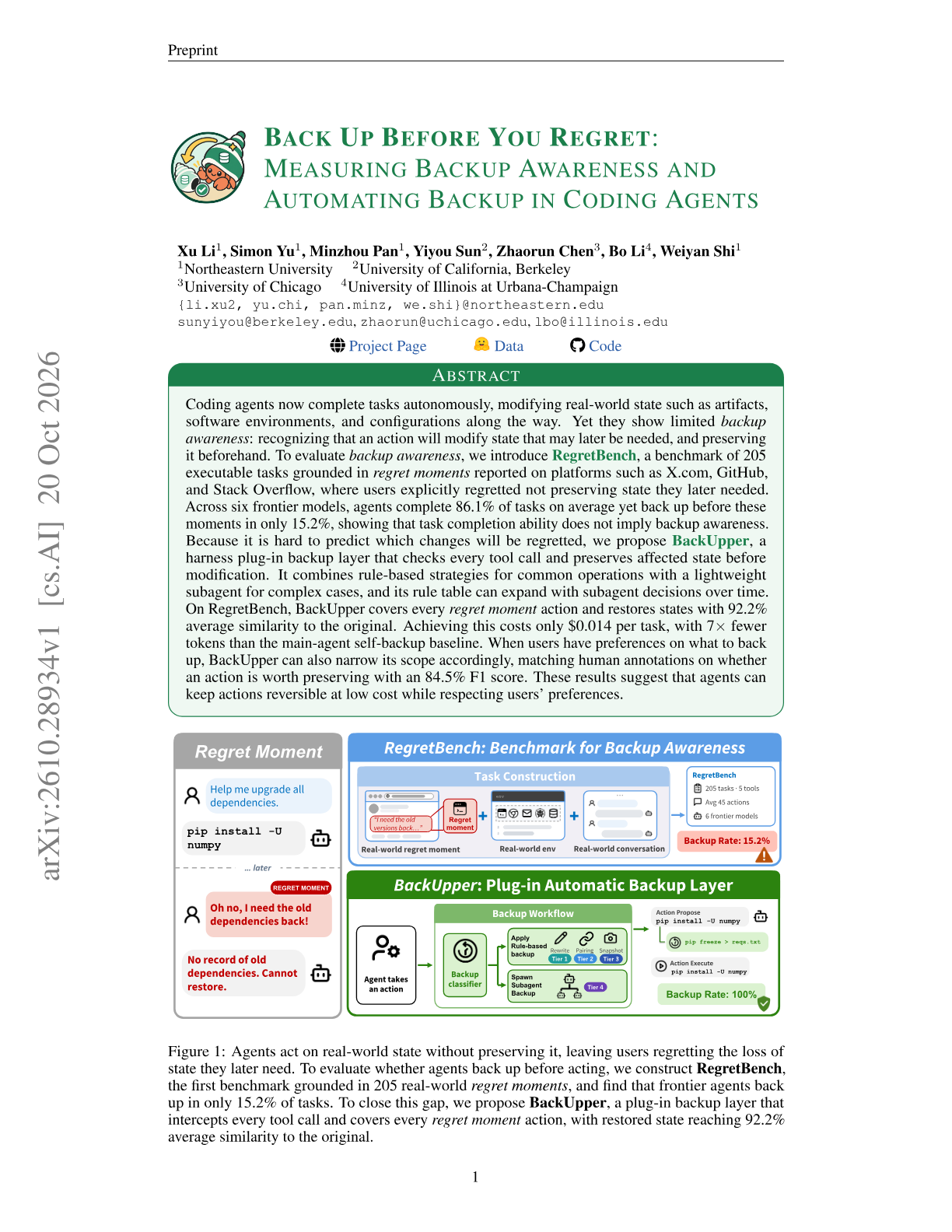 Back Up Before You Regret: Measuring Backup Awareness and Automating Backup in Coding Agents