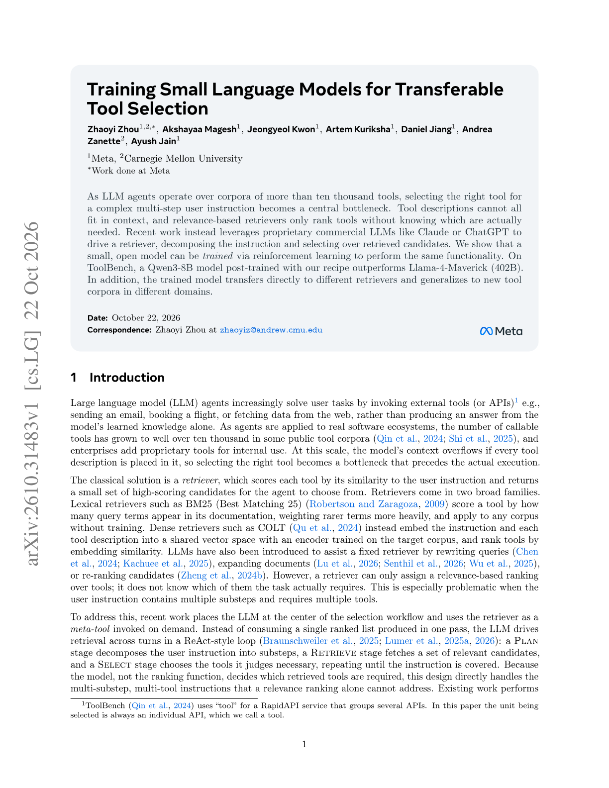 Training Small Language Models for Transferable Tool Selection