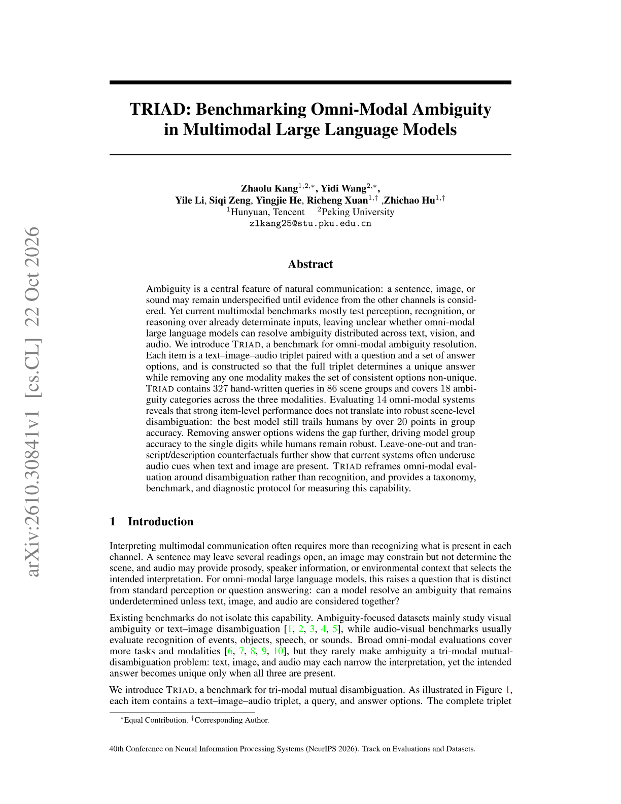 TRIAD: Benchmarking Omni-Modal Ambiguity in Multimodal Large Language Models