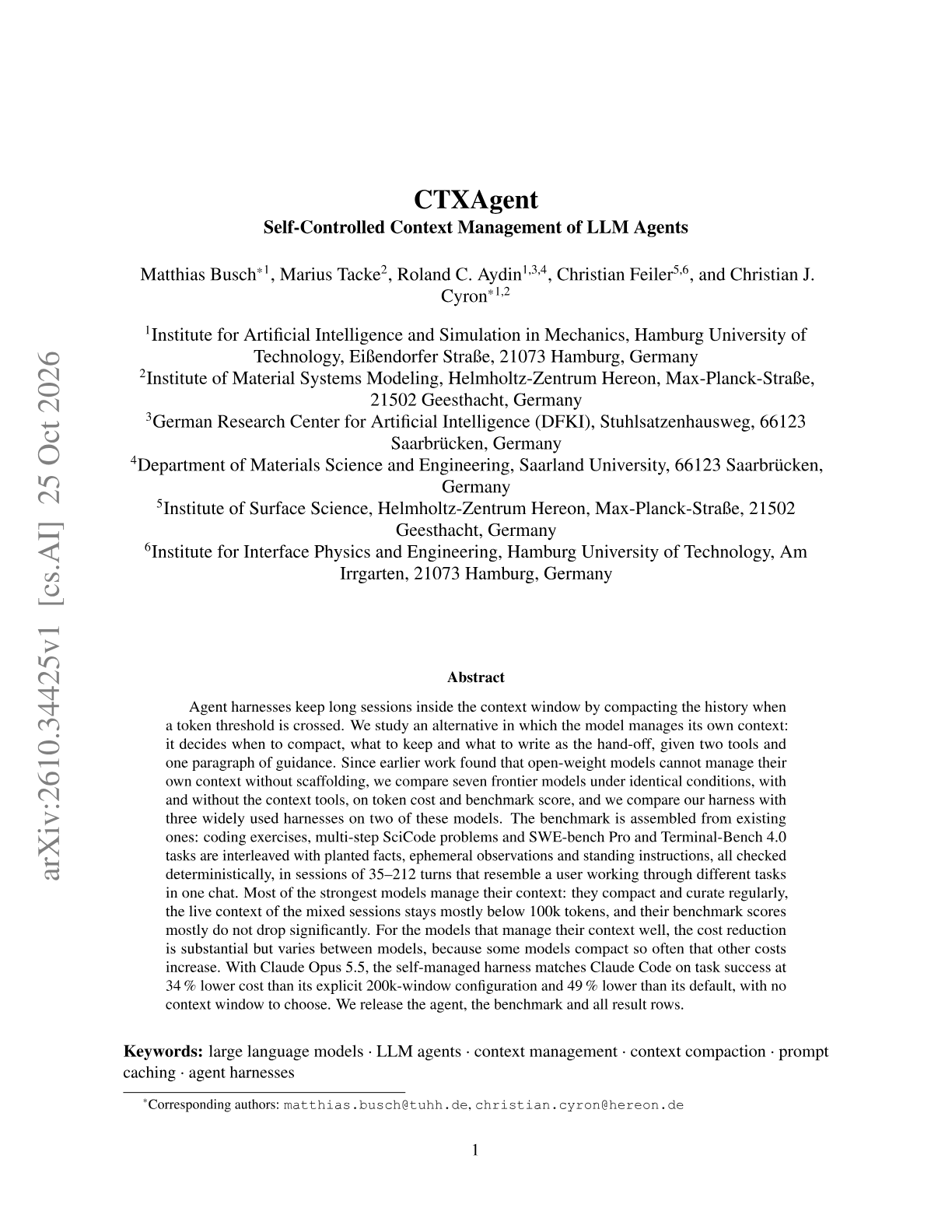 CTXAgent - Self-Controlled Context Management of LLM Agents