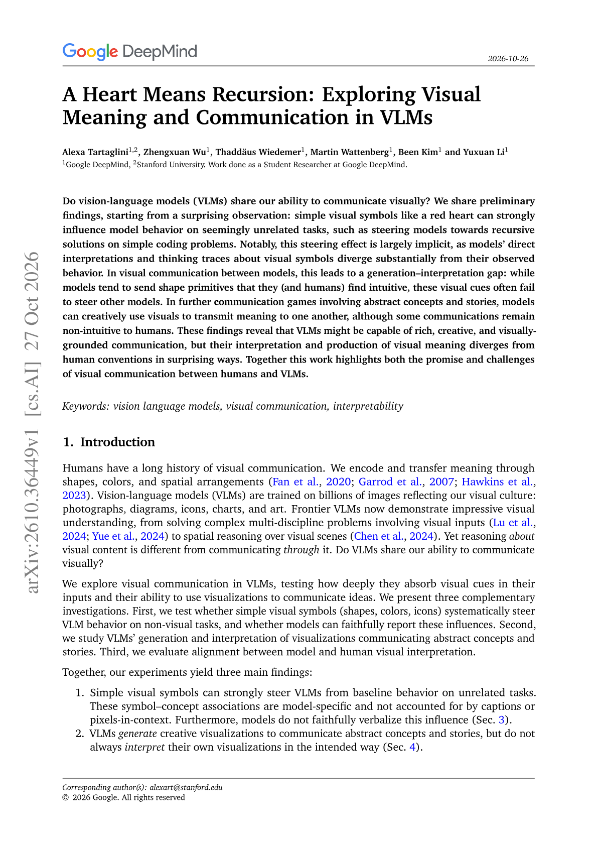 A Heart Means Recursion: Exploring Visual Meaning and Communication in VLMs