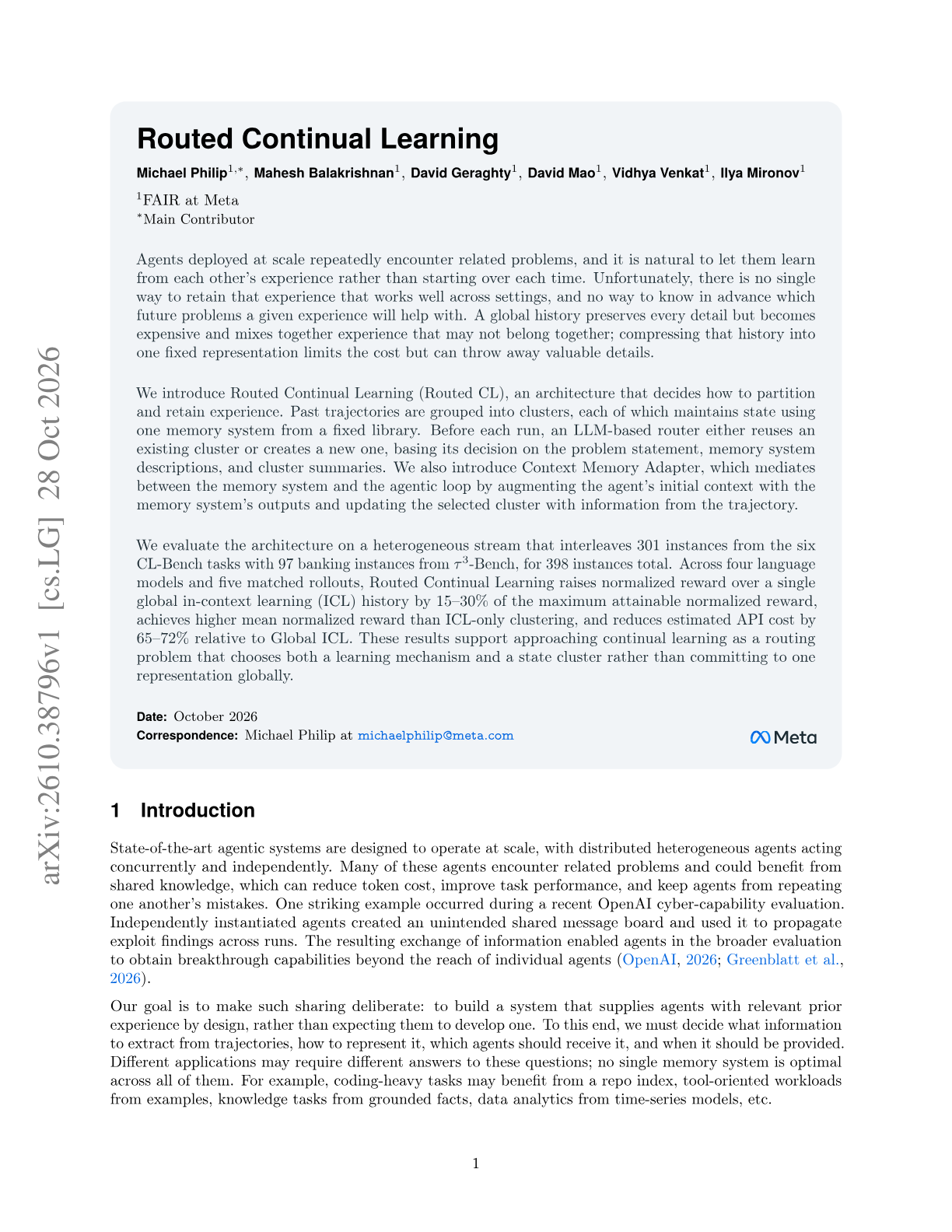 Routed Continual Learning